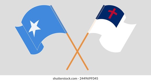 Crossed and waving flags of Somalia and christianity. Vector illustration