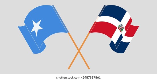 Crossed and waving flags of Somalia and Dominican Republic. Vector illustration
