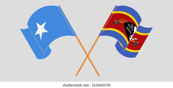 Crossed and waving flags of Somalia and Eswatini. Vector illustration
