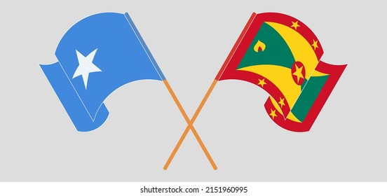 Cruzando y ondeando banderas de Somalia y Granada. Ilustración del vector
