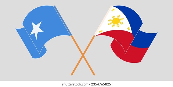 Crossed and waving flags of Somalia and the Philippines. Vector illustration
