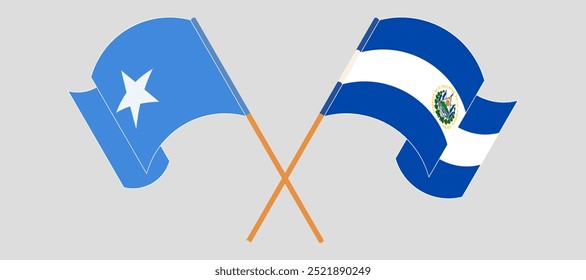 Crossed and waving flags of Somalia and Republic of El Salvador. Vector illustration.
