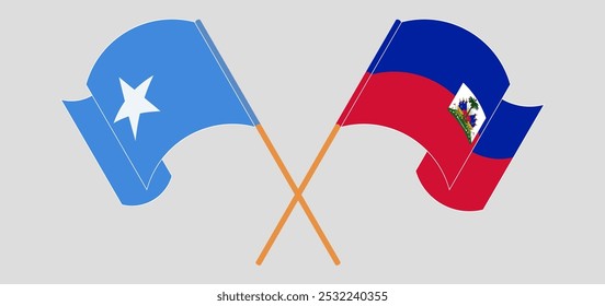 Crossed and waving flags of Somalia and Republic of Haiti. Vector illustration.
