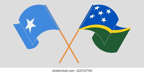 Crossed and waving flags of Somalia and Solomon Islands. Vector illustration