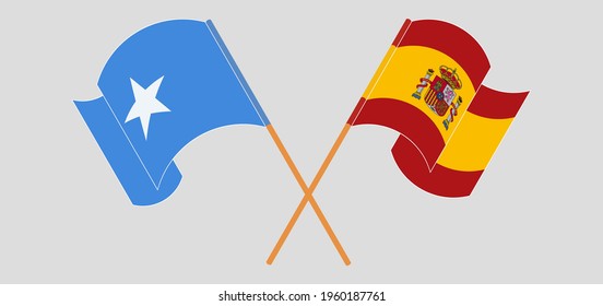 Crossed and waving flags of Somalia and Spain