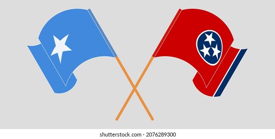 Überquerte und wehende Flaggen von Somalia und dem Staat Tennessee. Vektorgrafik
