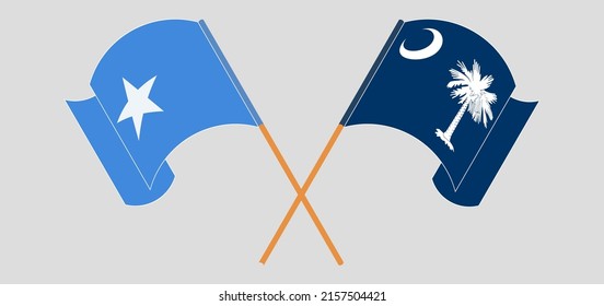 Crossed and waving flags of Somalia and The State of South Carolina. Vector illustration
