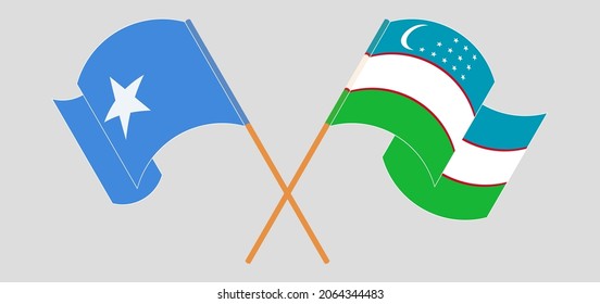 Crossed and waving flags of Somalia and Uzbekistan