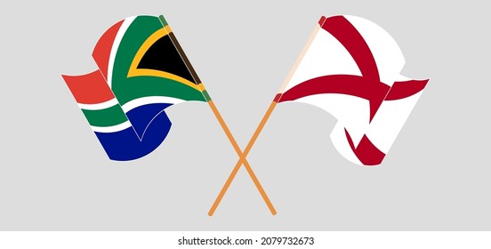 Crossed and waving flags of South Africa and The State of Alabama. Vector illustration
