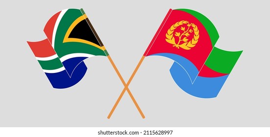 Crossed and waving flags of South Africa and Eritrea. Vector illustration
