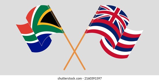 Crossed and waving flags of South Africa and The State Of Hawaii. Vector illustration
