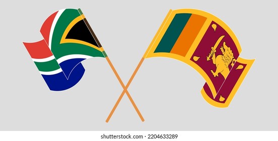 Crossed and waving flags of South Africa and Sri Lanka. Vector illustration
