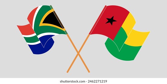 Crossed and waving flags of South Africa and Guinea-Bissau. Vector illustration
