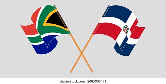 Crossed and waving flags of South Africa and Dominican Republic. Vector illustration
