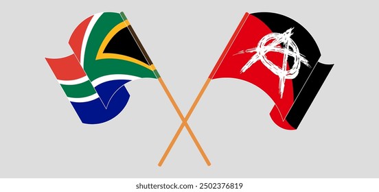 Crossed and waving flags of South Africa and Anarchy. Vector illustration
