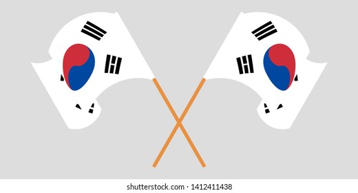 Crossed and waving flags of South Korea