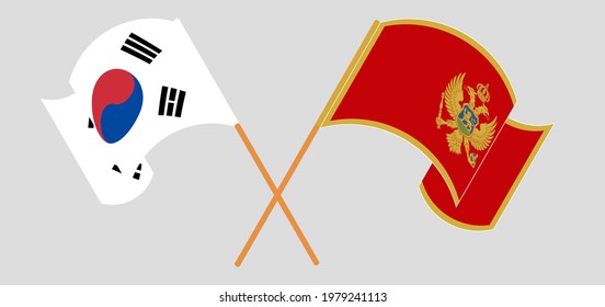 Crossed and waving flags of South Korea and Montenegro