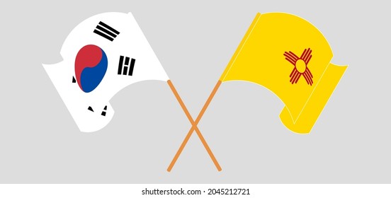 Crossed and waving flags of South Korea and the State of New Mexico