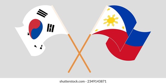 Crossed and waving flags of South Korea and the Philippines. Vector illustration
