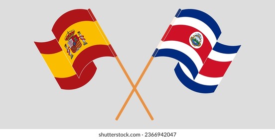 Crossed and waving flags of Spain and Costa Rica. Vector illustration
