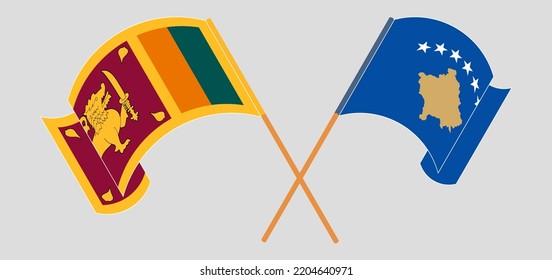 Cruzaron y ondearon banderas de Sri Lanka y Kosovo. Ilustración del vector
