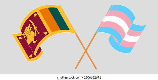 Crossed and waving flags of Sri Lanka and Transgender Pride. Vector illustration
