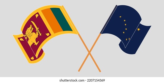 Crossed and waving flags of Sri Lanka and the State of Alaska. Vector illustration
