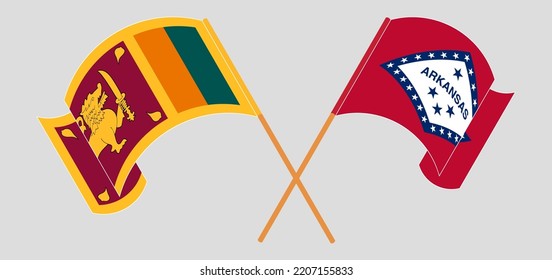 Crossed and waving flags of Sri Lanka and The State of Arkansas. Vector illustration
