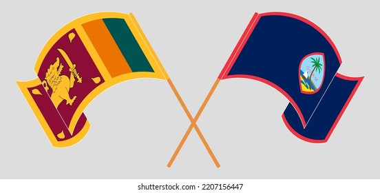 Crossed and waving flags of Sri Lanka and Guam. Vector illustration
