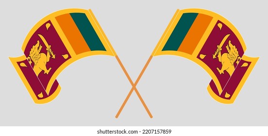 Crossed and waving flags of Sri Lanka. Vector illustration
