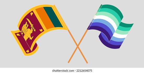 Crossed And Waving Flags Of Sri Lanka And Gay Men Pride. Vector Illustration
