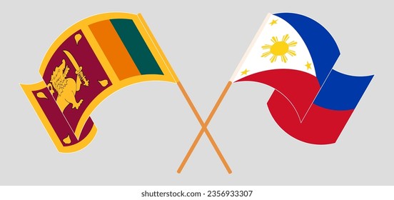 Crossed and waving flags of Sri Lanka and the Philippines. Vector illustration
