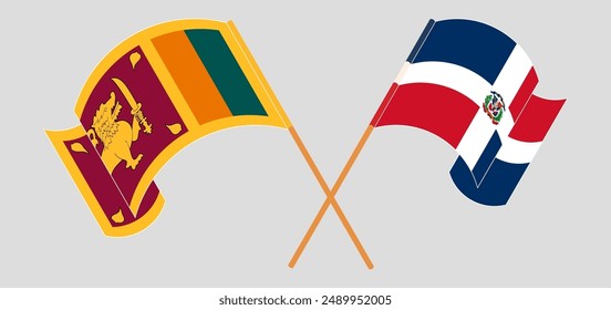 Crossed and waving flags of Sri Lanka and Dominican Republic. Vector illustration
