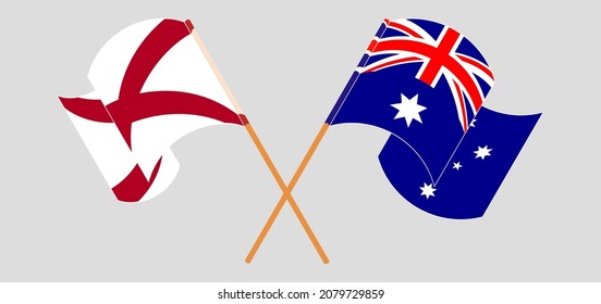 Crossed and waving flags of The State of Alabama and Australia. Vector illustration
