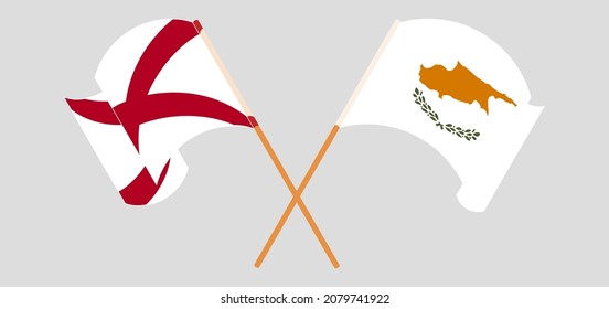 Crossed and waving flags of The State of Alabama and Cyprus. Vector illustration

