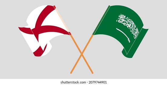 Crossed and waving flags of The State of Alabama and the Kingdom of Saudi Arabia. Vector illustration

