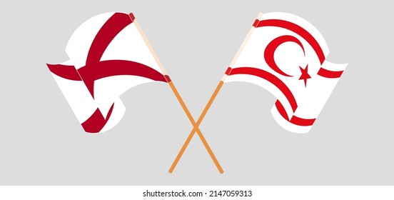 Crossed and waving flags of The State of Alabama and Northern Cyprus. Vector illustration
