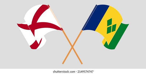 Banderas cruzadas y ondeando banderas del Estado de Alabama y San Vicente y las Granadinas. Ilustración del vector
