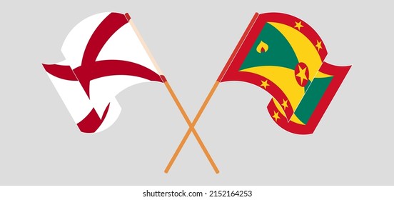 Cruzada y ondeando banderas del Estado de Alabama y Granada. Ilustración del vector
