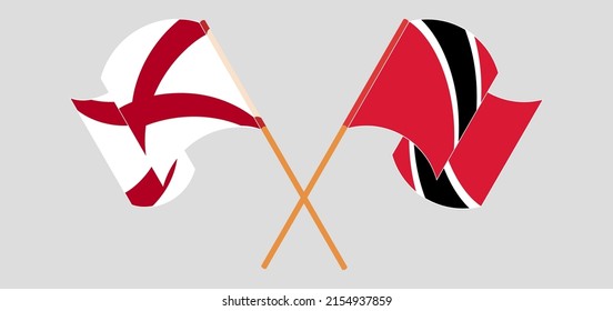 Crossed and waving flags of The State of Alabama and Trinidad and Tobago. Vector illustration
