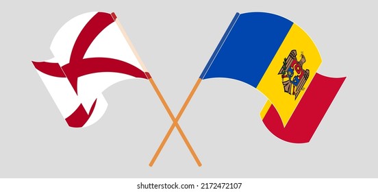 Cruzaron y ondearon banderas del Estado de Alabama y Moldavia. Ilustración del vector
