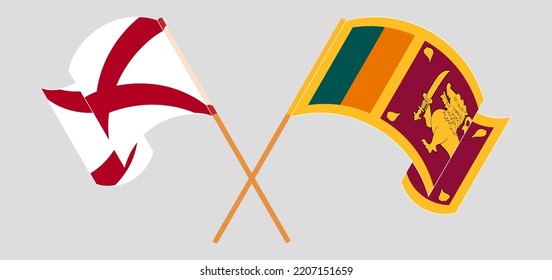 Crossed and waving flags of The State of Alabama and Sri Lanka. Vector illustration

