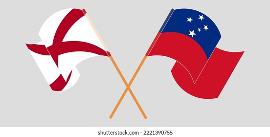 Cruzando y ondeando banderas del Estado de Alabama y Samoa. Ilustración del vector
