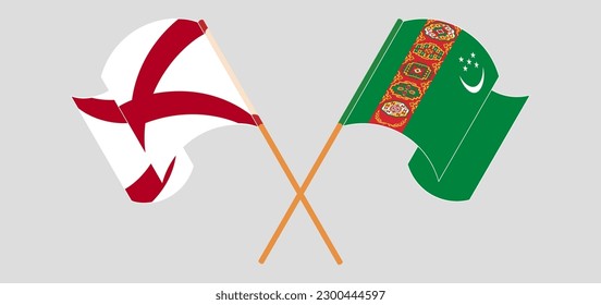 Cruzada y ondeando banderas del Estado de Alabama y Turkmenistán. Ilustración del vector
