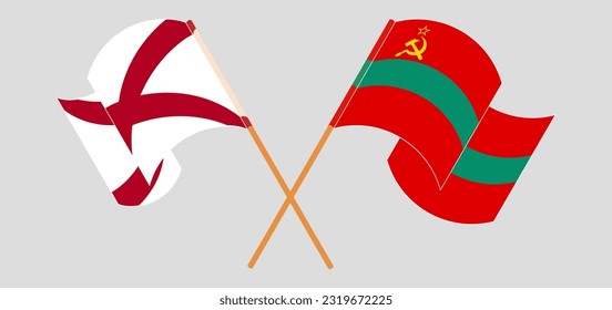 Crossed and waving flags of The State of Alabama and Transnistria. Vector illustration
