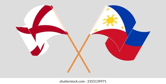 Cruzaron y ondearon banderas del Estado de Alabama y Filipinas. Ilustración del vector
