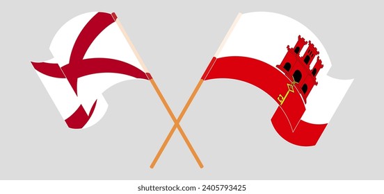 Überquerte und wehende Flaggen des Staates Alabama und Gibraltar. Vektorgrafik
