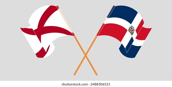 Crossed and waving flags of The State of Alabama and Dominican Republic. Vector illustration
