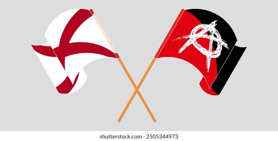 Überquerte und wehende Fahnen des Staates Alabama und der Anarchie. Vektorgrafik

