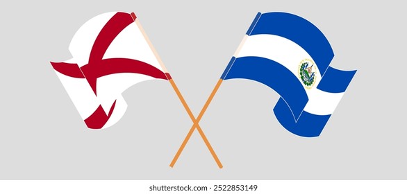 Crossed and waving flags of The State of Alabama and Republic of El Salvador. Vector illustration.
